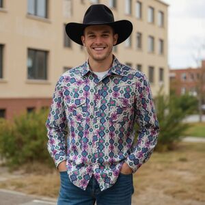 Vintage Sheplers Pearl Snap Aztec Western Shirt Men's Navajo Southwest Cowboy L